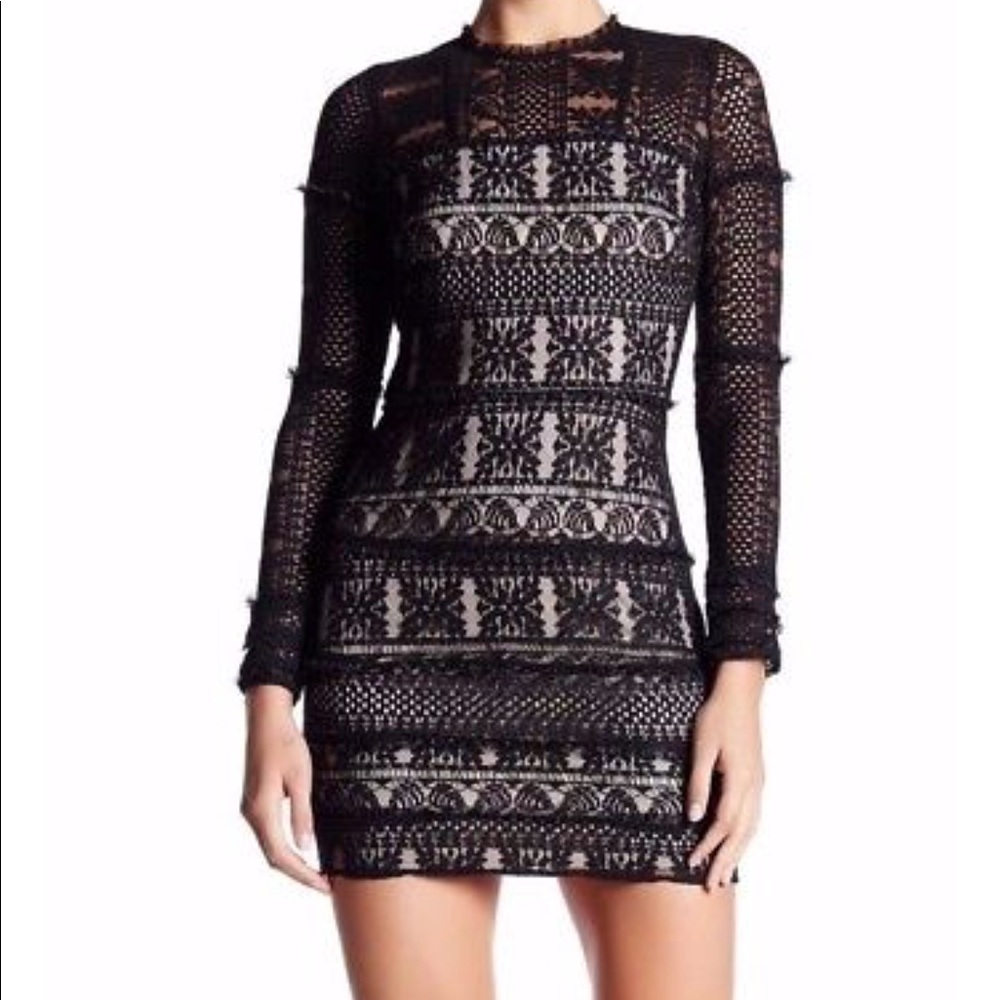 Parker Black Lace and Nude Ruffle Contrast Dress - Picture 7 of 8